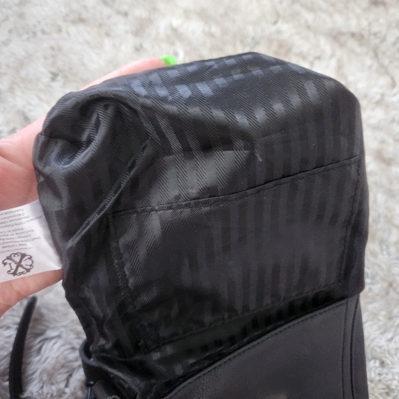 Christian Lacroix Lucie Crossbody Camera Bag Black Faux Leather Gold Lock Detail - Picture 7 of 16